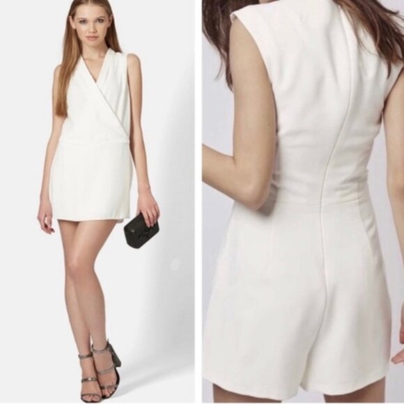 TopShop Tuxedo Romper Wrap Sleeveless Dress Skort Dress Ivory Crepe Satin Sz 6 - Picture 1 of 12